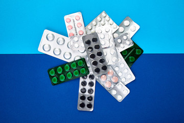 Pills, tablets and blister. Health care concept.