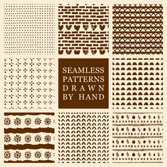 Vector set of hand drawn seamless pattern made with ink. Freehand textures for fabric, polygraphy, web design.