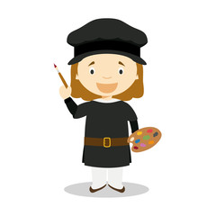 Raffaello Sanzio cartoon character. Vector Illustration. Kids History Collection.