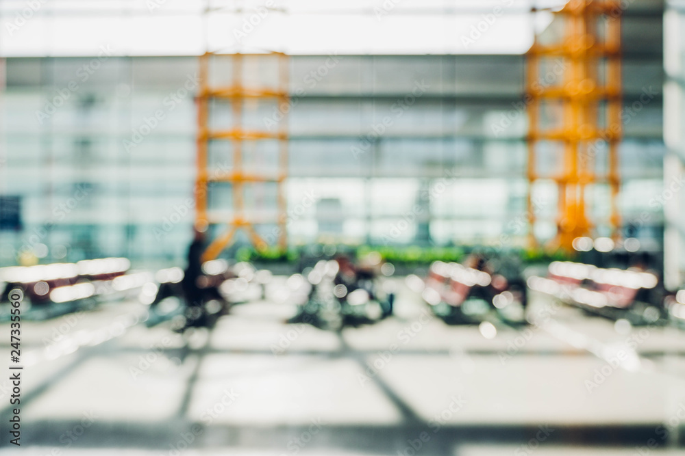 Poster blur background of businessman walking at corridor in convention hall, business office building hall