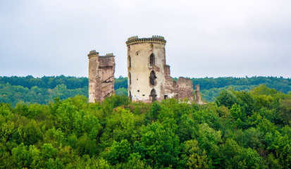 Fototapeta na wymiar Photo of ancient stone castle tower in Nyrkiv