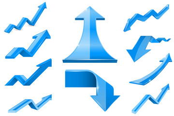 Blue arrows. Financial indication icons set