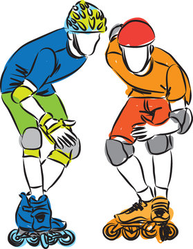 men rollerblade skaters illustration