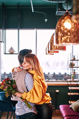 Enjoying nice weekend together. Man is happy to meet his girlfriend