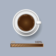 Coffee cup with funny progress bar Productivity loading, awakeness-related concept