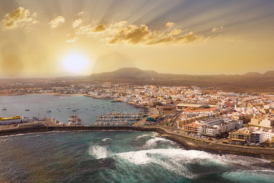 Corralejo Fuerteventura Aerial View at sunrise