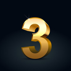 Vector gold number 3 isolated on black background