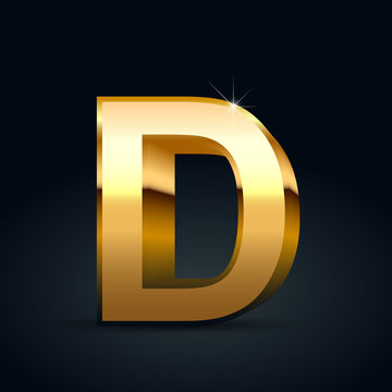 Vector gold letter D uppercase isolated on black background