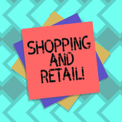 Text sign showing Shopping And Retail. Conceptual photo place of business usually owned and operated by retailer Multiple Layer of Blank Sheets Color Paper Cardboard photo with Shadow