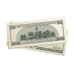 Fake two hundreds USA dollars, banknotes on white