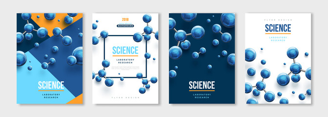Banners set with blue molecules