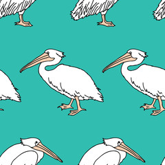 Seamless background of cartoon pelicans