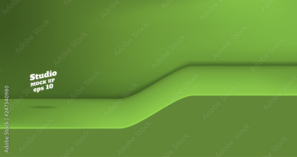 Poster Vector,Empty vivid lime green color studio table with slope step room background ,product display with copy space for display of content design.Banner for advertise product on website.