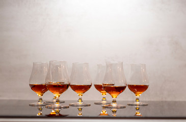 High quality Caribbean rum in modern glass for tasting