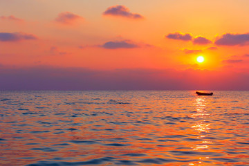 sunset on sea. Mediterranean sea, coast of Turkey.