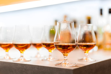 High quality Caribbean rum in modern glass for tasting
