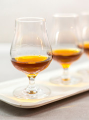 High quality Caribbean rum in modern glass for tasting