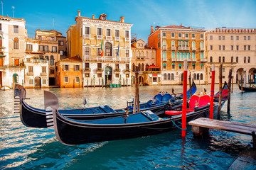 Canal with gondolas in Venice, Italy. Sunny day. romantic travel. © Parilov