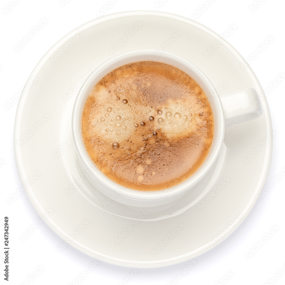 Wall mural cup of hot fresh italian espresso isolated on white background