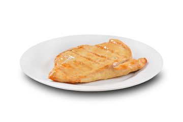 Grilled chicken fillet plate on white background