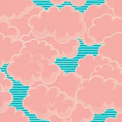 Fotobehang Living Coral clouds. Vector seamless patterns  of  sky with clouds at retro style © Song_mi