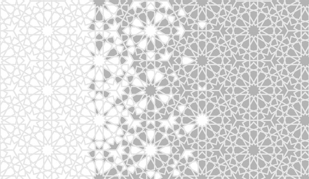 Tile seamless vector pattern. Geometric halftone background with grey arabesque disintegration or breaking - Vector 