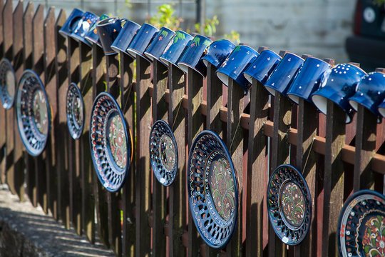 Ceramic dishes in the town of Tihany (Hungary)