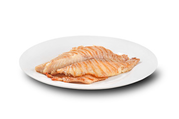 Grilled Fish fillet plate isolated on white background