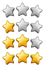 Set of star rating icons, vector illustration of golden stars for game design
