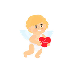 Cute  little cupid with a heart. Vector illustration isolated on white background for Valentine's day design.