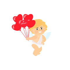 Cute  little cupid with a heart. Vector illustration isolated on white background for Valentine's day design.