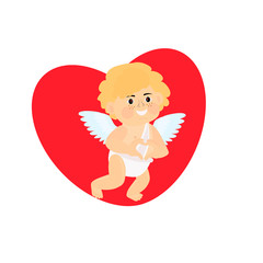 Cute  little cupid with a heart. Vector illustration isolated on white background for Valentine's day design.