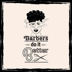  Quote typographical background about hair with illustration of woman in street art design. Female portrait with fingers. Vector template for poster business card banner and t-shirt