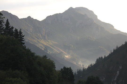 Mountains with fog in Asturias, Spain