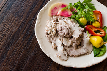 Turkish Offal Food Lamb Brain with Salad / Beyin Sogus served with Plate.