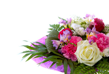 Colorful flower bouquet isolated on white background. Close Up.