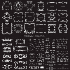 Big collection of hand drawn  frame swirls and curles. Unique romantic design element for wedding cards, in invitations , save the date cards , poster and  banner