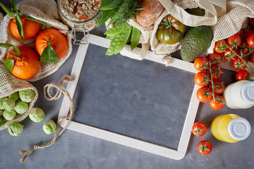 Organic groceries in recipe layout with frame