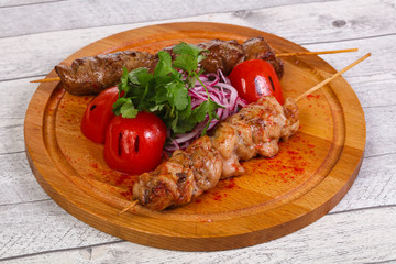 Chicken and beef skewers