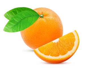 Orange fruit and slice with leaf