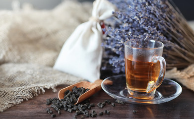 Brewed tea on a serving table