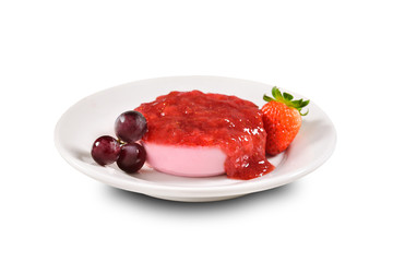 Strawberry individual cheesecake on decorated scene
