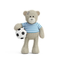 teddy bear with ball isolated on white background with shadow