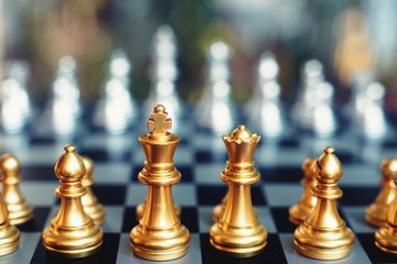 Chess board game, winner winning situation, encounter serious enemy, business competitive concept