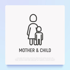 Single mother and child thin line icon. Modern vector illustration.