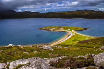 Peninsula Ard Neakie With Lime Kilns At Loch Eriboll In Scotland