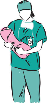 woman doctor with baby newborn illustration