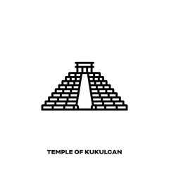 Temple of Kukulcan at Chichen Itza, Mexico vector line icon.