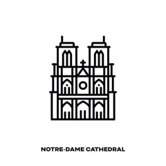 Notre-Dame Cathedral at Paris, France vector line icon.