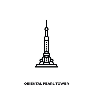 Oriental Pearl Tower at Shanghai, China vector line icon.